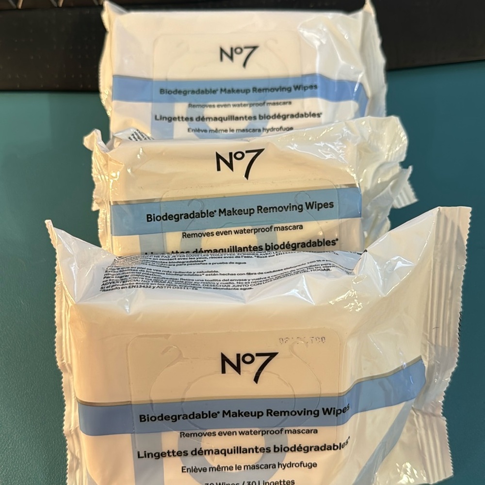 Lot of 3- No7 Biodegradable Makeup Removing Wipes
